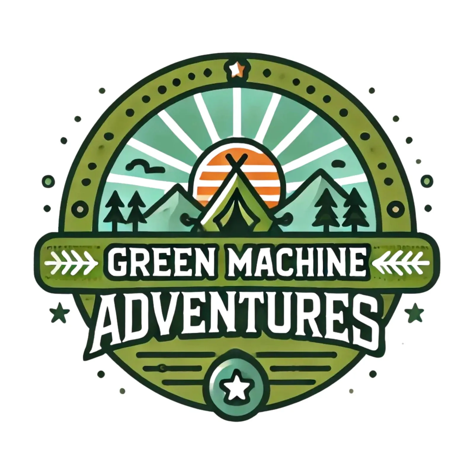 Green Machine Adventures illustrated mountain and campsite logo